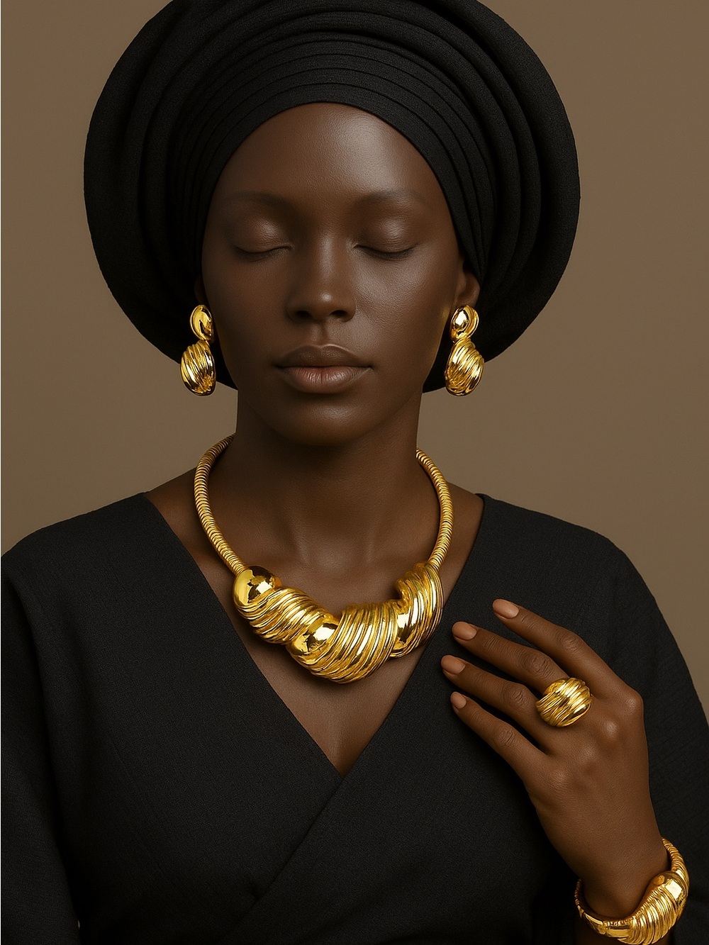 Gold Statement Necklace and Earring Set - Women Jewelry - Picture 5 of 7